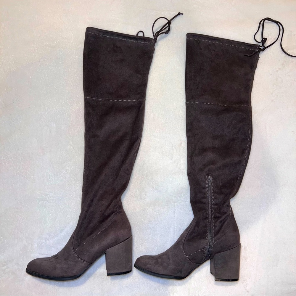 Unisa faux suede zip over the knee boots with tie